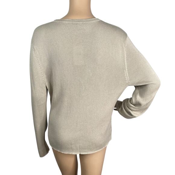 NWT J.Jill Khaki Beige Deep V-neck Ribbed Cotton Acrylic Cardigan SZ L - Picture 6 of 8